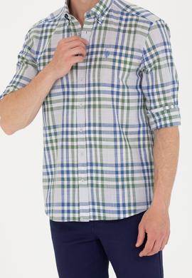 Erkek Ekoseli Saks Gömlek - 50266127014