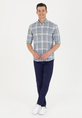 Erkek Ekoseli Saks Gömlek - 50266127014