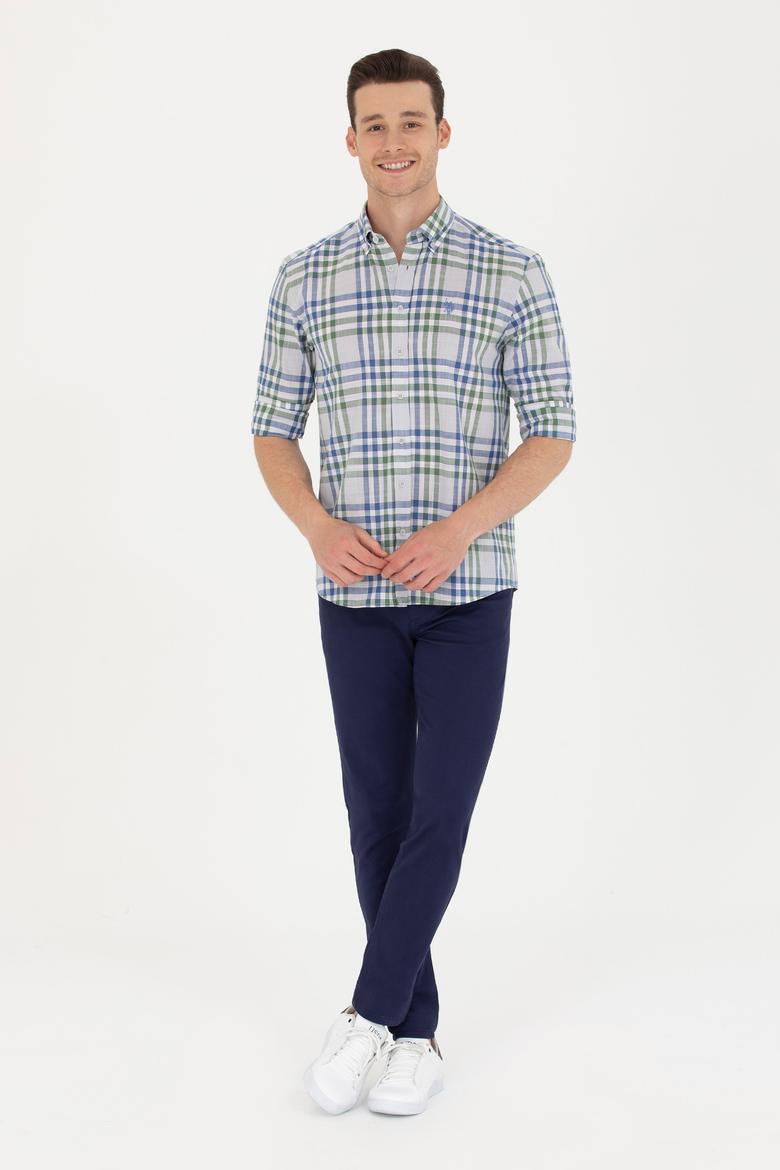 Erkek Ekoseli Saks Gömlek - 50266127014