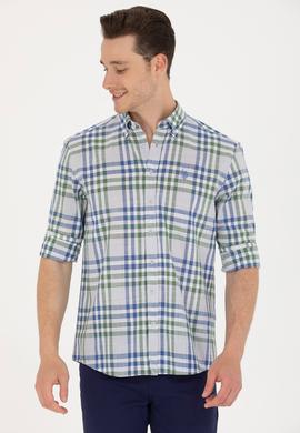 Erkek Ekoseli Saks Gömlek - 50266127014