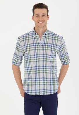 Erkek Ekoseli Saks Gömlek - 50266127014