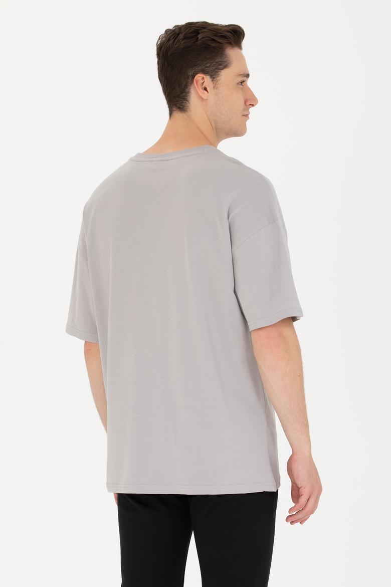 Erkek Gri Long Fit Bisiklet Yaka Tişört - 50264941028