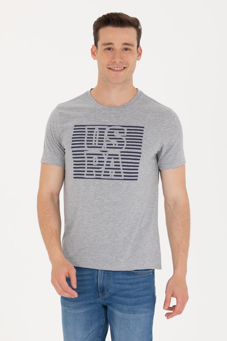 Erkek Gri Melanj Bisiklet Yaka Tişört - 50264962036