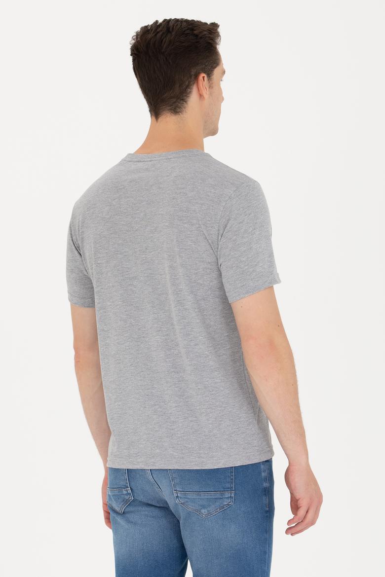 Erkek Gri Melanj Bisiklet Yaka Tişört - 50264962036