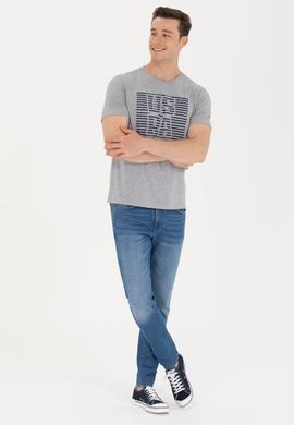 Erkek Gri Melanj Bisiklet Yaka Tişört - 50264962036