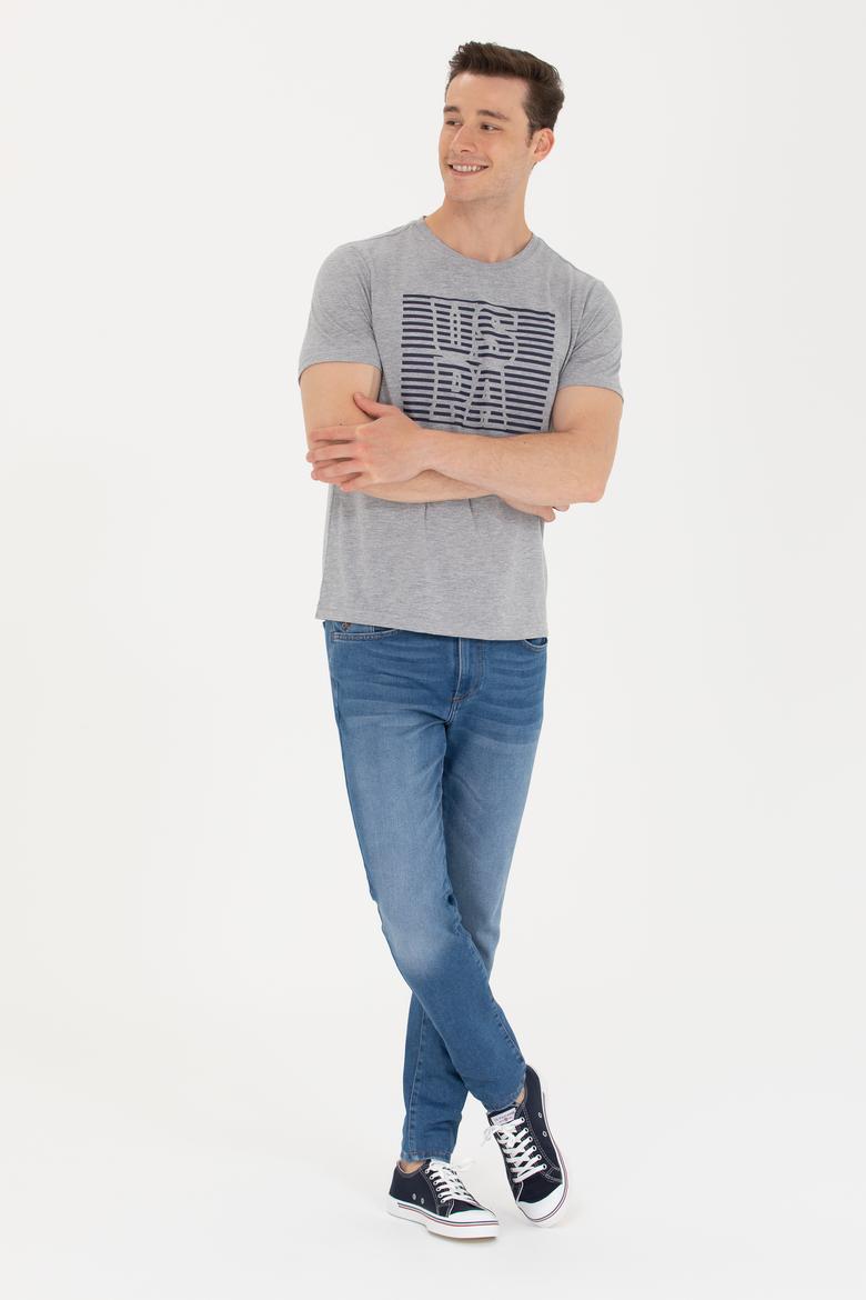 Erkek Gri Melanj Bisiklet Yaka Tişört - 50264962036