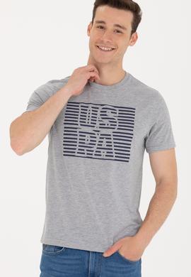 Erkek Gri Melanj Bisiklet Yaka Tişört - 50264962036