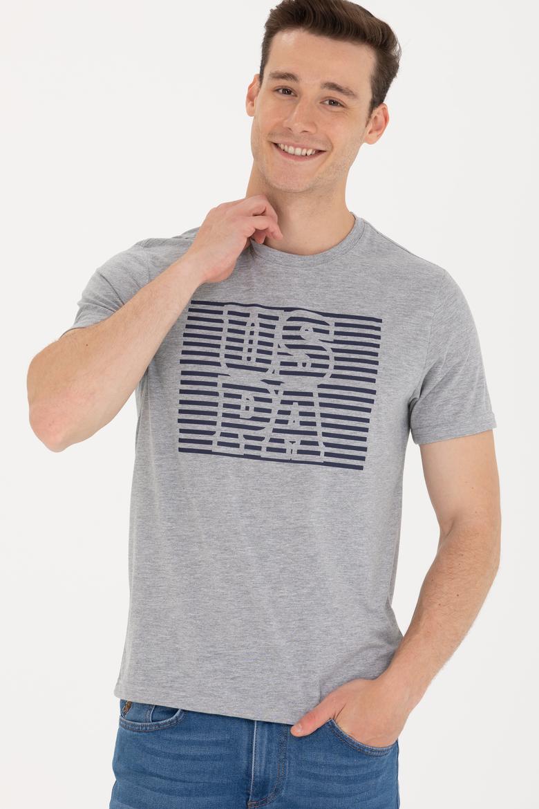 Erkek Gri Melanj Bisiklet Yaka Tişört