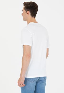 Erkek Beyaz Bisiklet Yaka Tişört - 50264961020