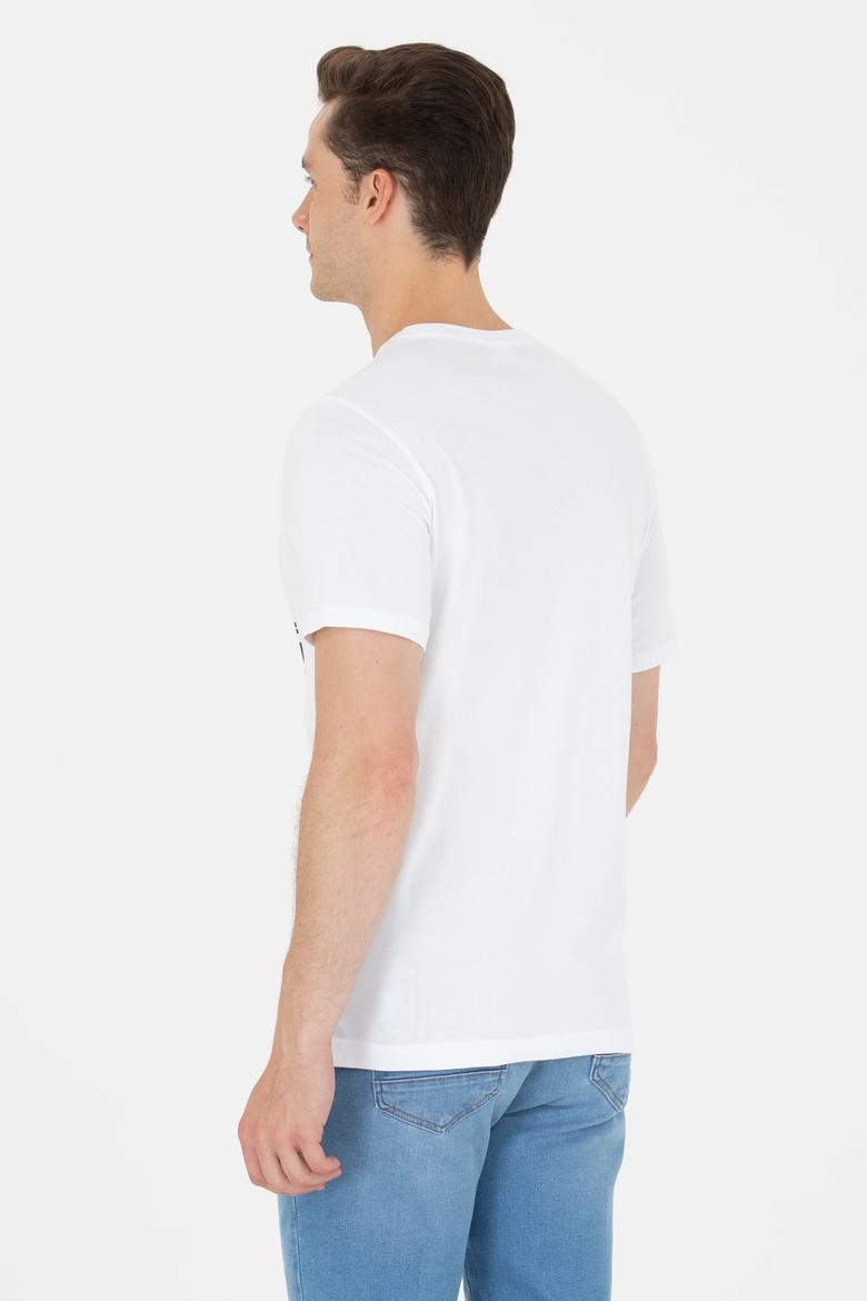 Erkek Beyaz Bisiklet Yaka Tişört - 50264961020