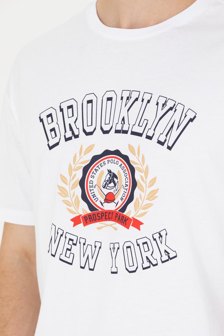 Erkek Beyaz Comfort Bisiklet Yaka Tişört - 50264933069