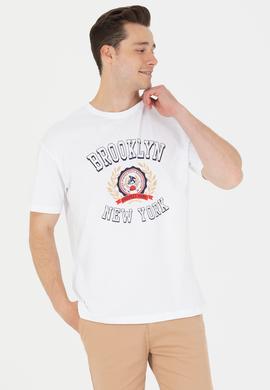 Erkek Beyaz Comfort Bisiklet Yaka Tişört - 50264933069