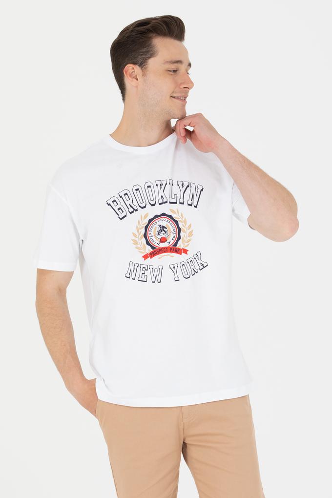 Erkek Beyaz Comfort Bisiklet Yaka Tişört