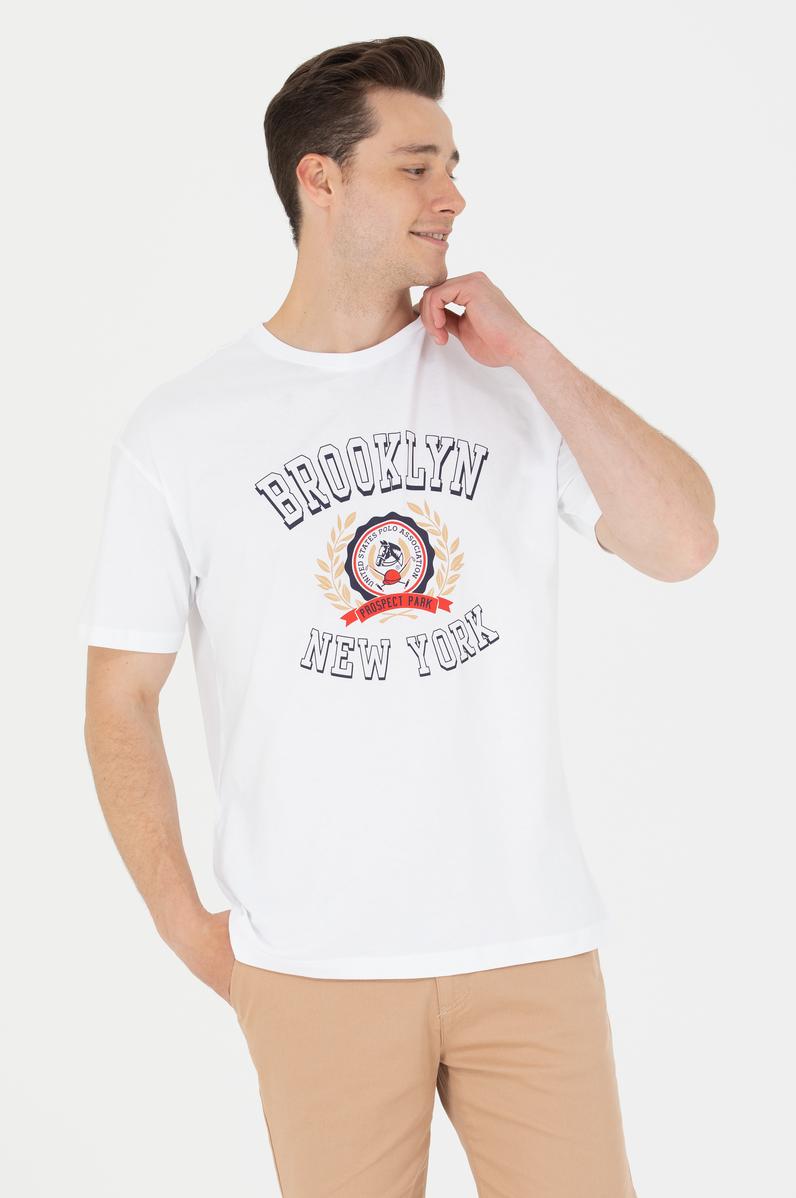 Erkek Beyaz Comfort Bisiklet Yaka Tişört