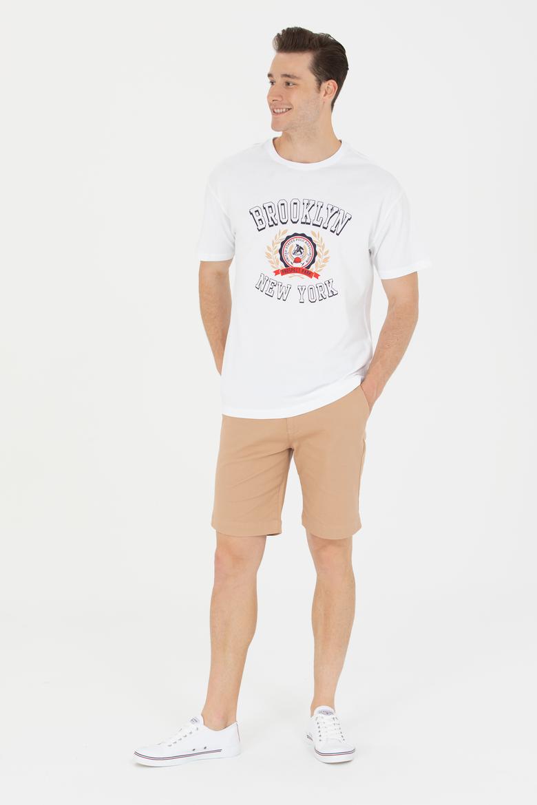 Erkek Beyaz Comfort Bisiklet Yaka Tişört - 50264933069