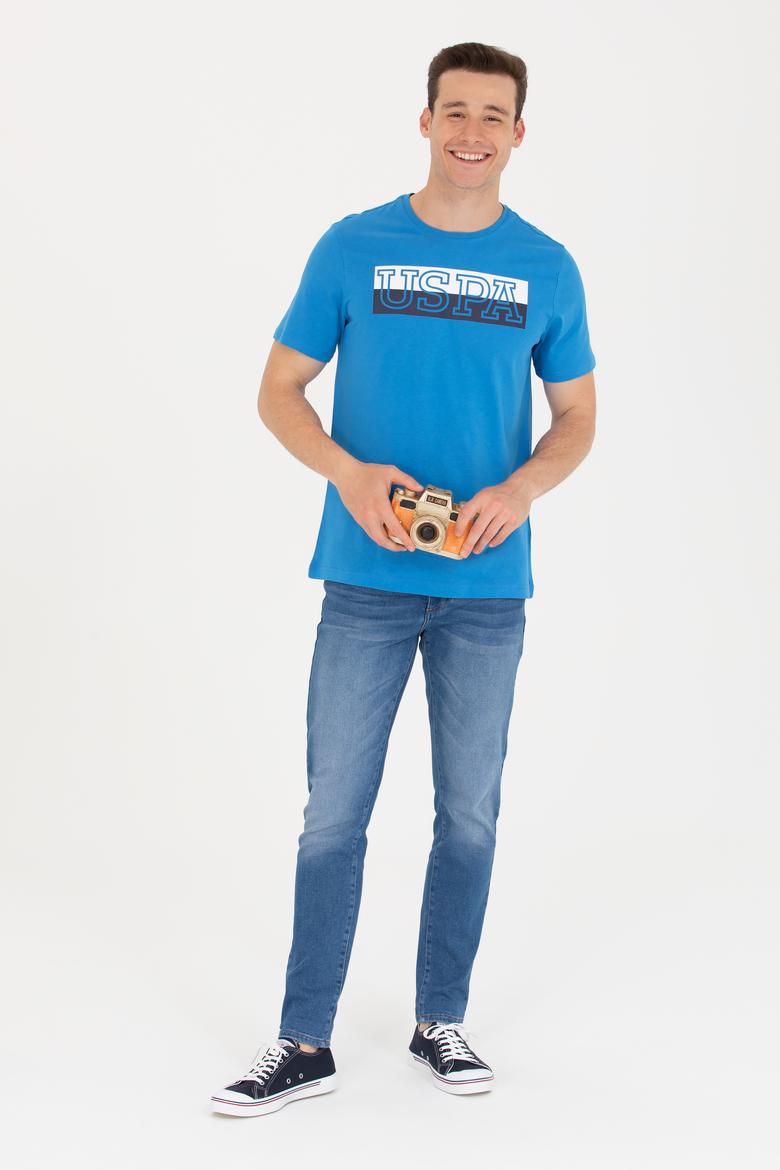 Erkek Saks Bisiklet Yaka Tişört