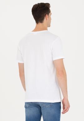 Erkek Beyaz Bisiklet Yaka Tişört - 50264954057