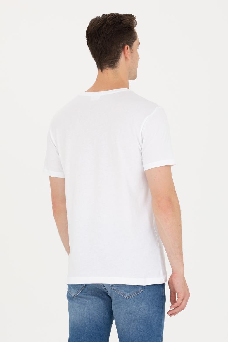 Erkek Beyaz Bisiklet Yaka Tişört - 50264954057