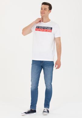 Erkek Beyaz Bisiklet Yaka Tişört - 50264954057