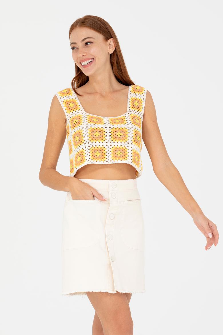 Kadın Krem Kare Yaka Kazak