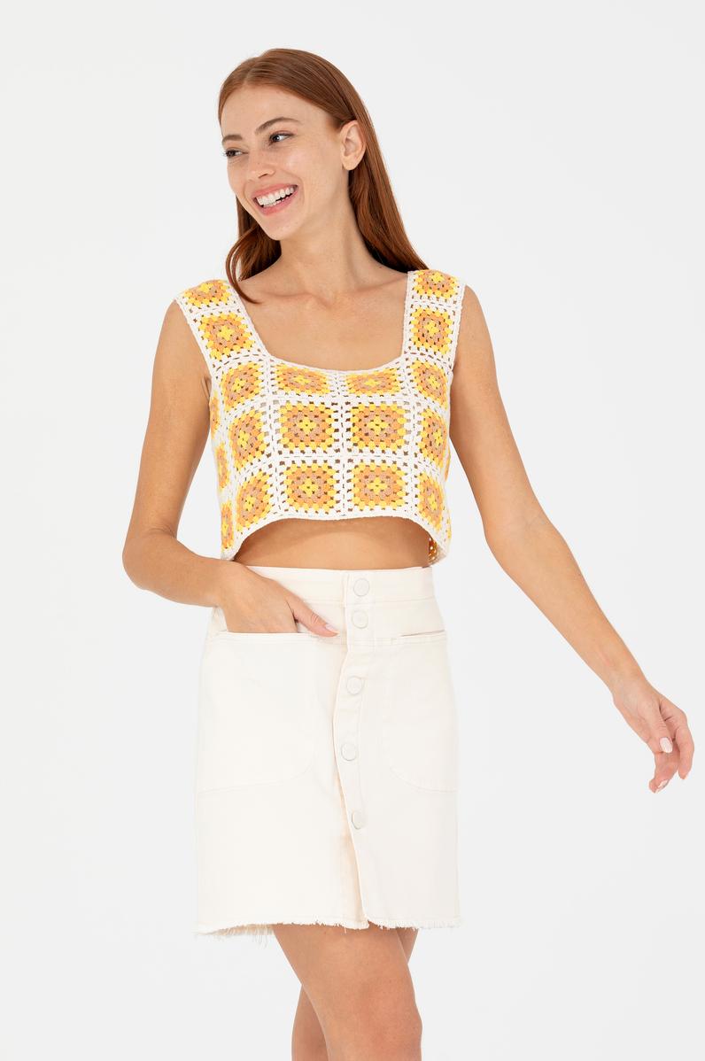 Kadın Krem Kare Yaka Kazak