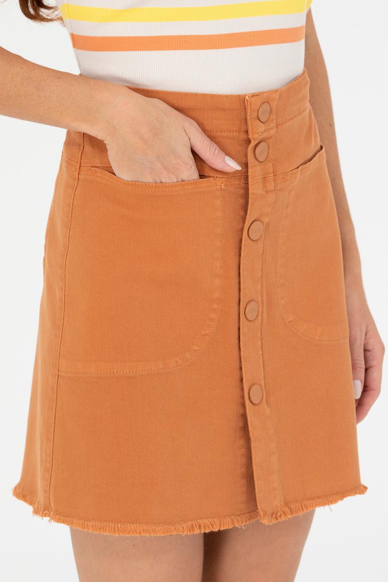 Kadın Kiremit Melanj Dokuma Etek - 50263214039