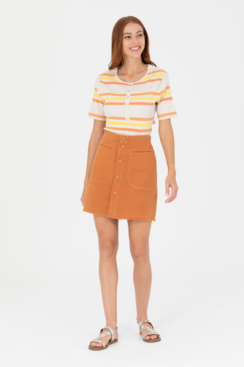 Kadın Kiremit Melanj Dokuma Etek - 50263214039