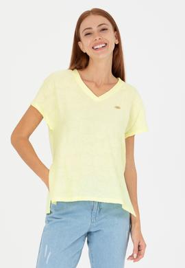 Kadın Açık Sarı V Yaka Tişört - 50263951019