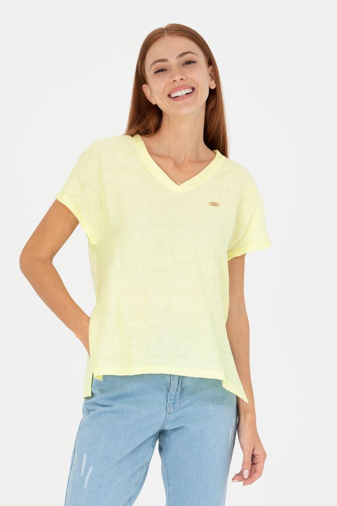 Kadın Açık Sarı V Yaka Tişört