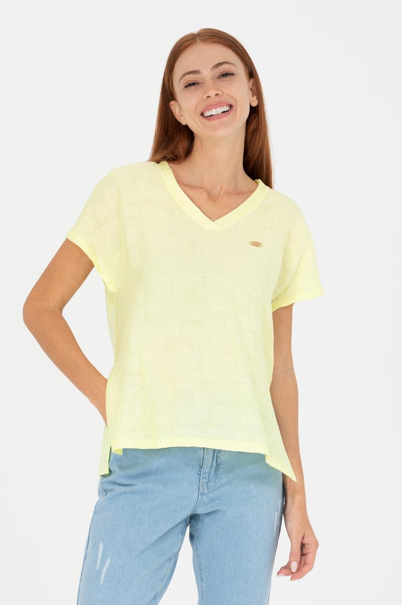 Kadın Açık Sarı V Yaka Tişört