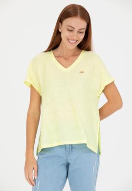Kadın Açık Sarı V Yaka Tişört - 50263951019