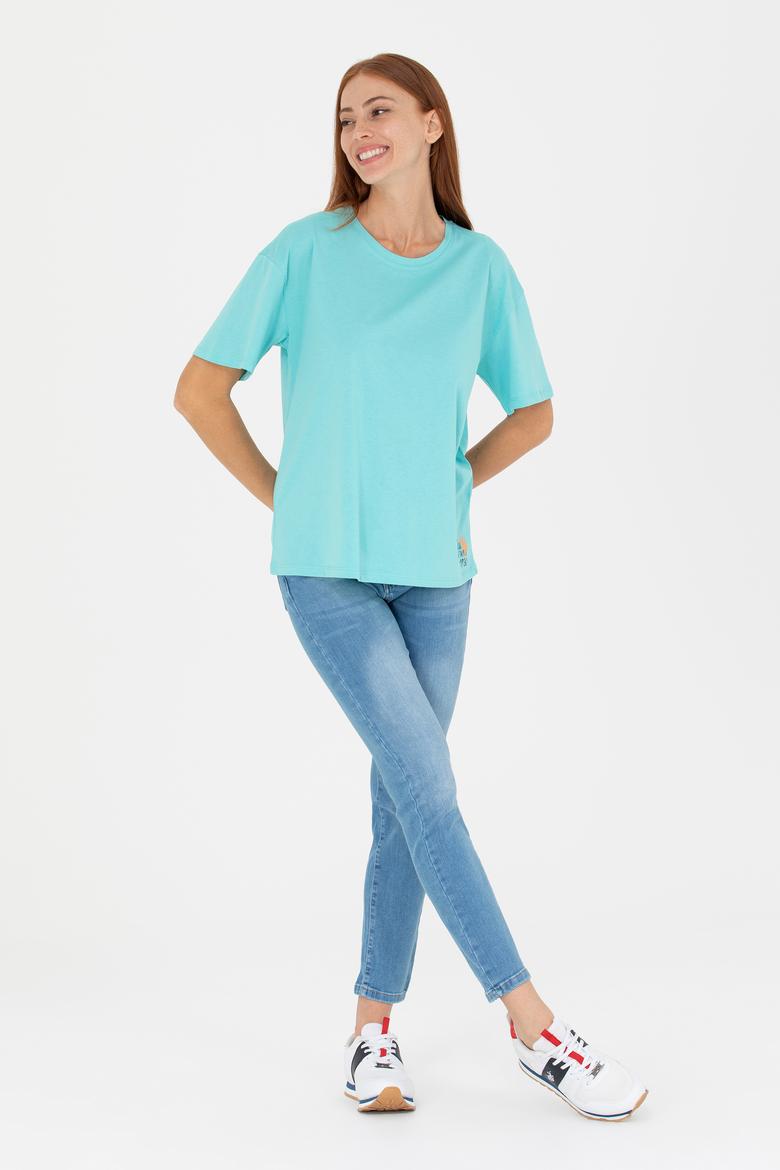 Kadın Mint Bisiklet Yaka Tişört - 50266330049