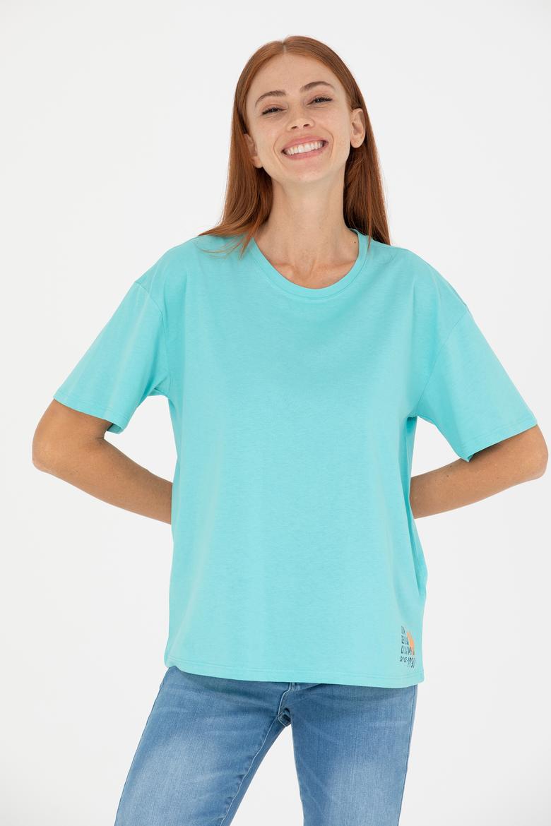 Kadın Mint Bisiklet Yaka Tişört