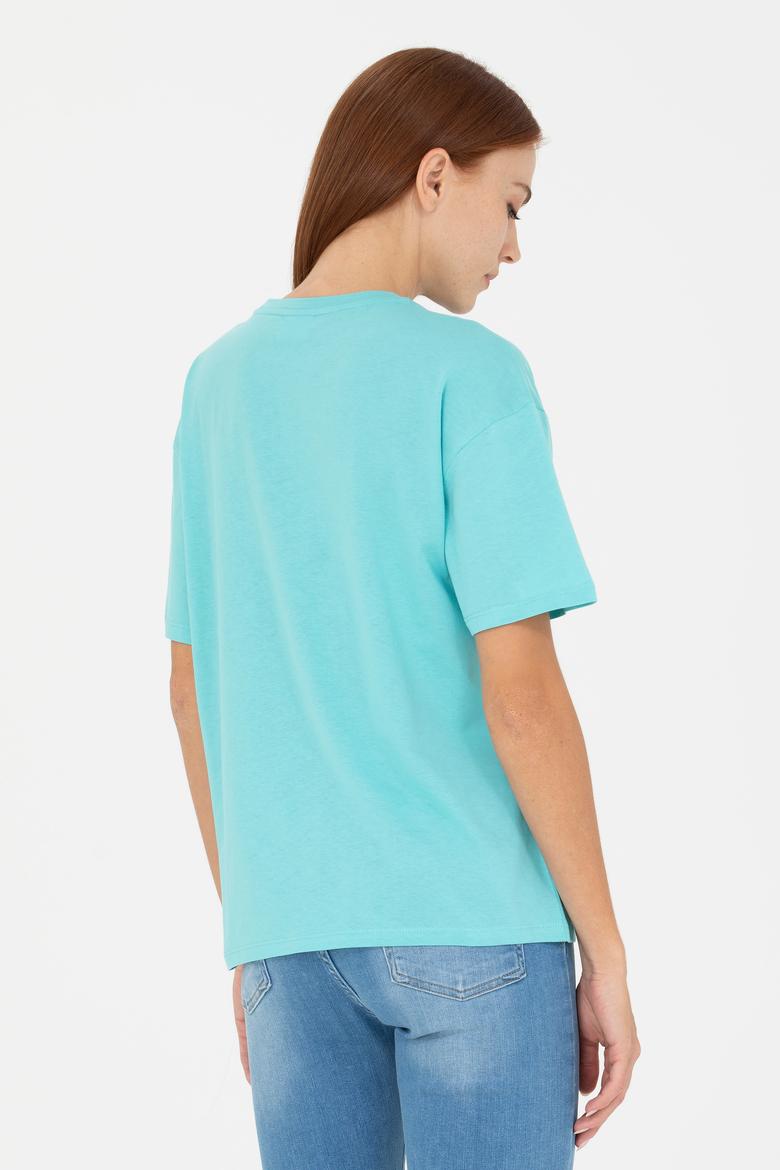 Kadın Mint Bisiklet Yaka Tişört - 50266330049