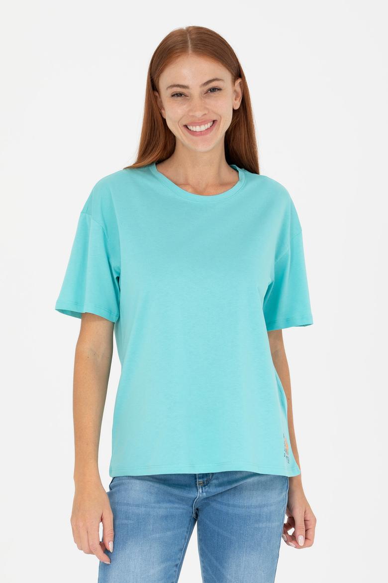 Kadın Mint Bisiklet Yaka Tişört - 50266330049