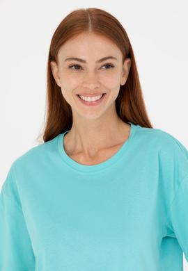 Kadın Mint Bisiklet Yaka Tişört - 50266330049