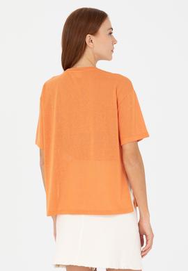 Kadın Kiremit Bisiklet Yaka Tişört - 50263604019