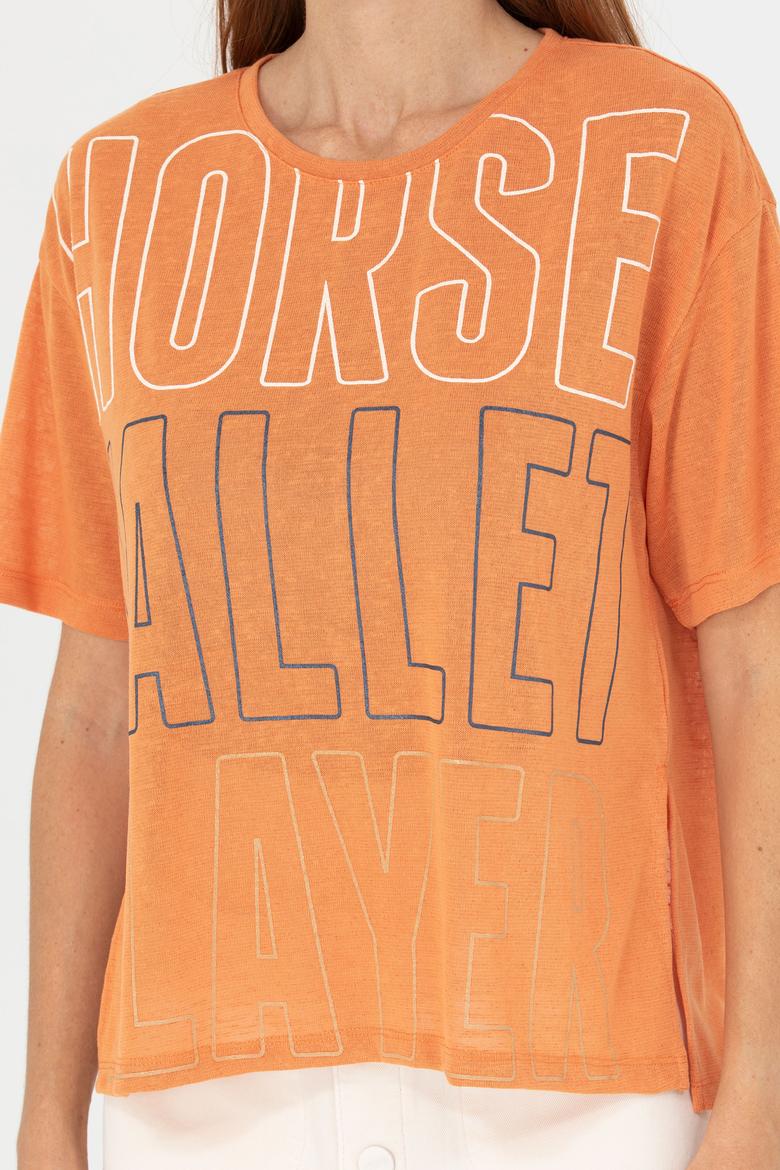 Kadın Kiremit Bisiklet Yaka Tişört - 50263604019