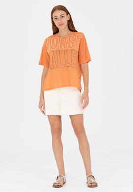 Kadın Kiremit Bisiklet Yaka Tişört - 50263604019