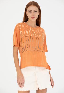 Kadın Kiremit Bisiklet Yaka Tişört - 50263604019