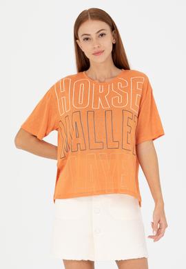 Kadın Kiremit Bisiklet Yaka Tişört - 50263604019