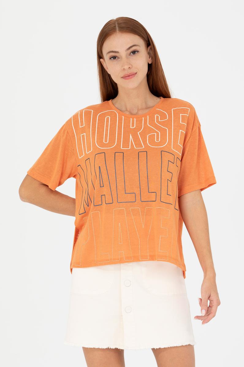 Kadın Kiremit Bisiklet Yaka Tişört