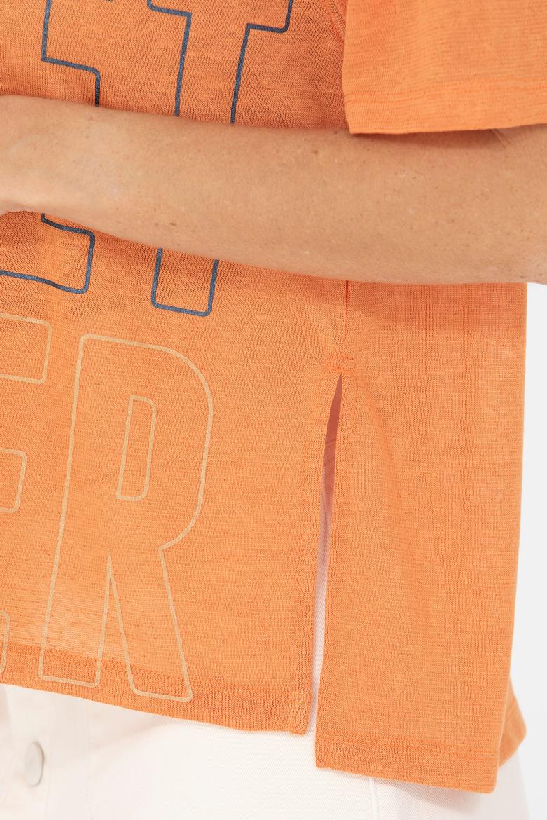 Kadın Kiremit Bisiklet Yaka Tişört - 50263604019