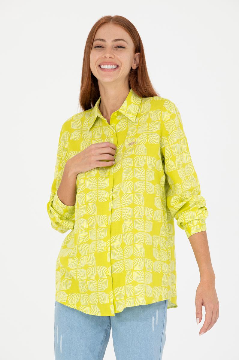 Kadın Neon Sarı Uzun Kollu Gömlek