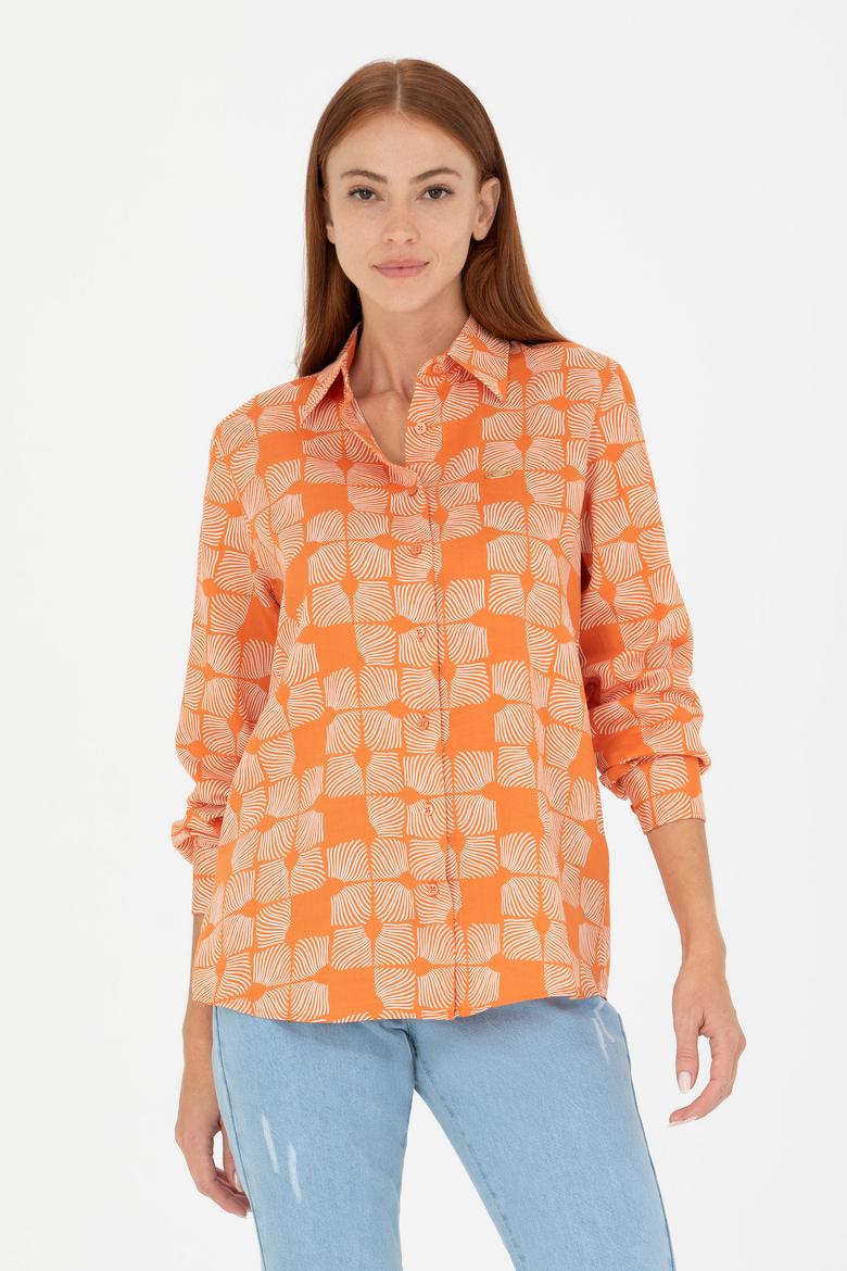 Kadın Kiremit Uzun Kollu Gömlek