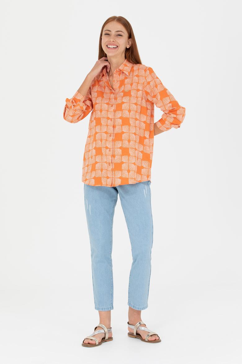 Kadın Kiremit Uzun Kollu Gömlek - 50264437026