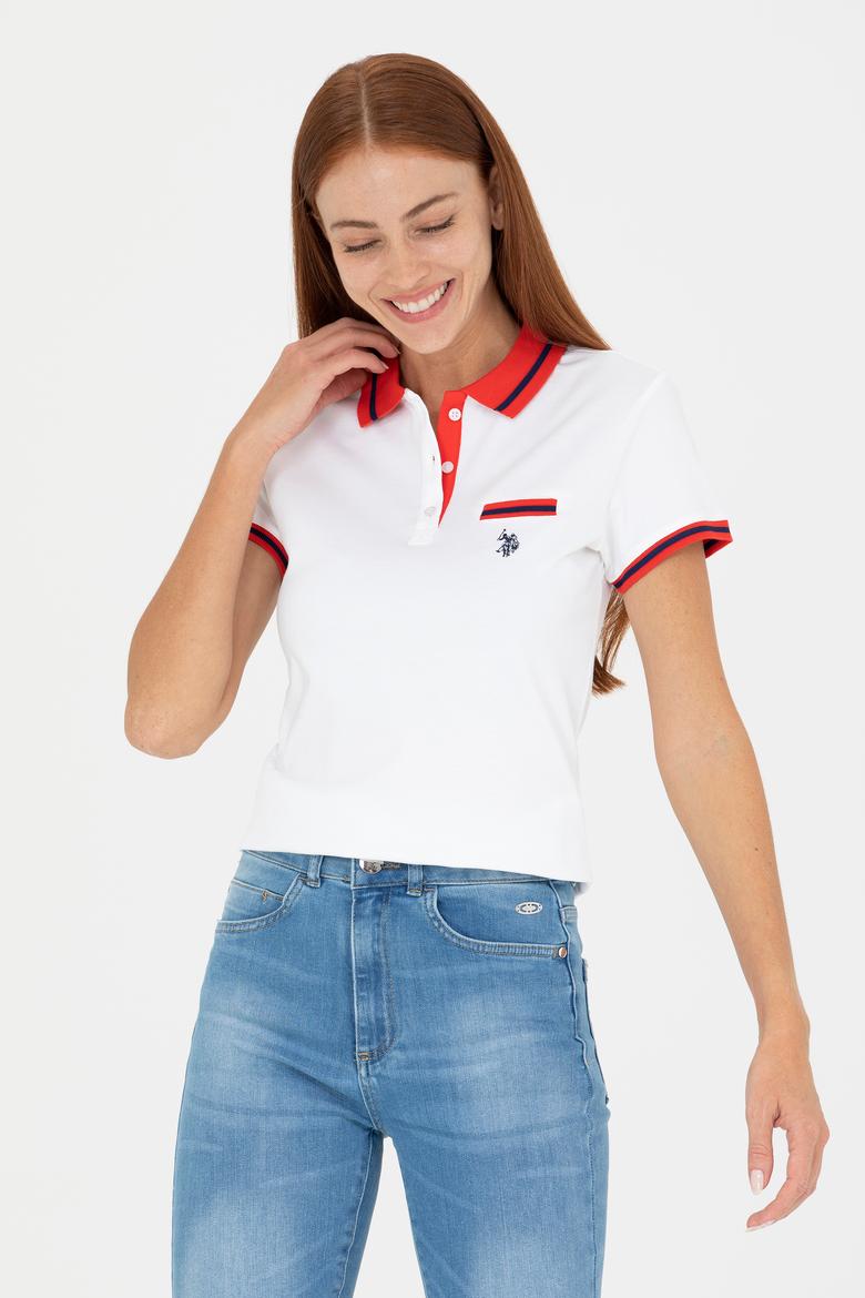 Kadın Beyaz Polo Yaka Tişört