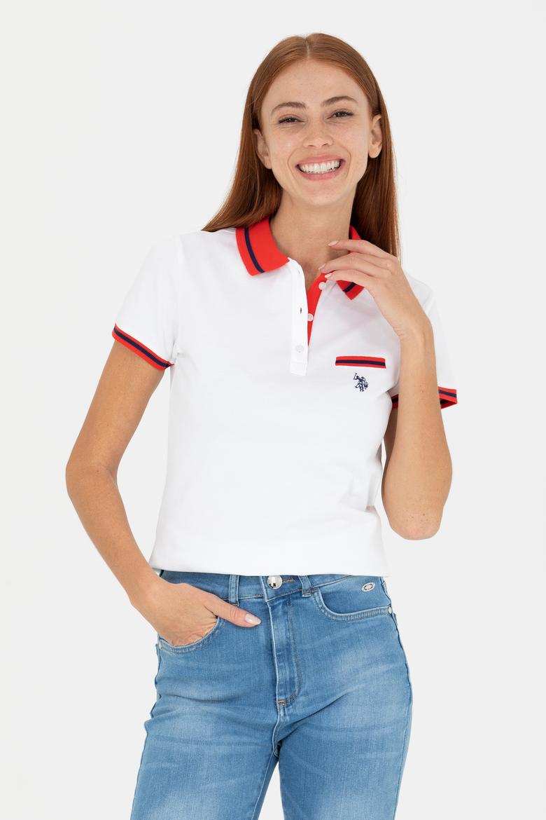 Kadın Beyaz Polo Yaka Tişört - 50271591004