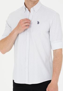 Erkek Lacivert Çizgili Beyaz Gömlek - 50273941023