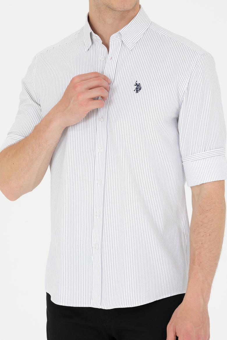 Erkek Lacivert Çizgili Beyaz Gömlek - 50273941023